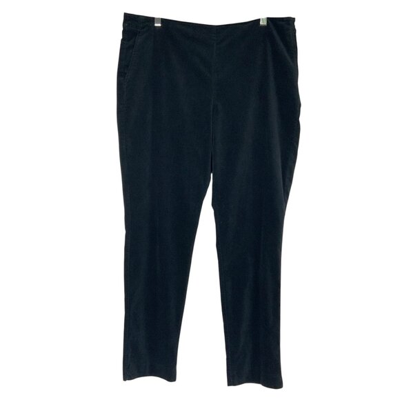 J.Jill Black Velvet Slim Leg Pull-On Pants Size 14 w/Pockets Side Zip-Button - Picture 1 of 5
